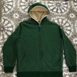 Boys Lands End Sherpa Lined Zip Hoodie, M (10-12)
